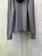 Burberry long zip hoodie in heather gray, back view showing long sleeves and hem