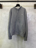 Burberry long zip hoodie in heather gray, full front zipper and hood with drawstrings
