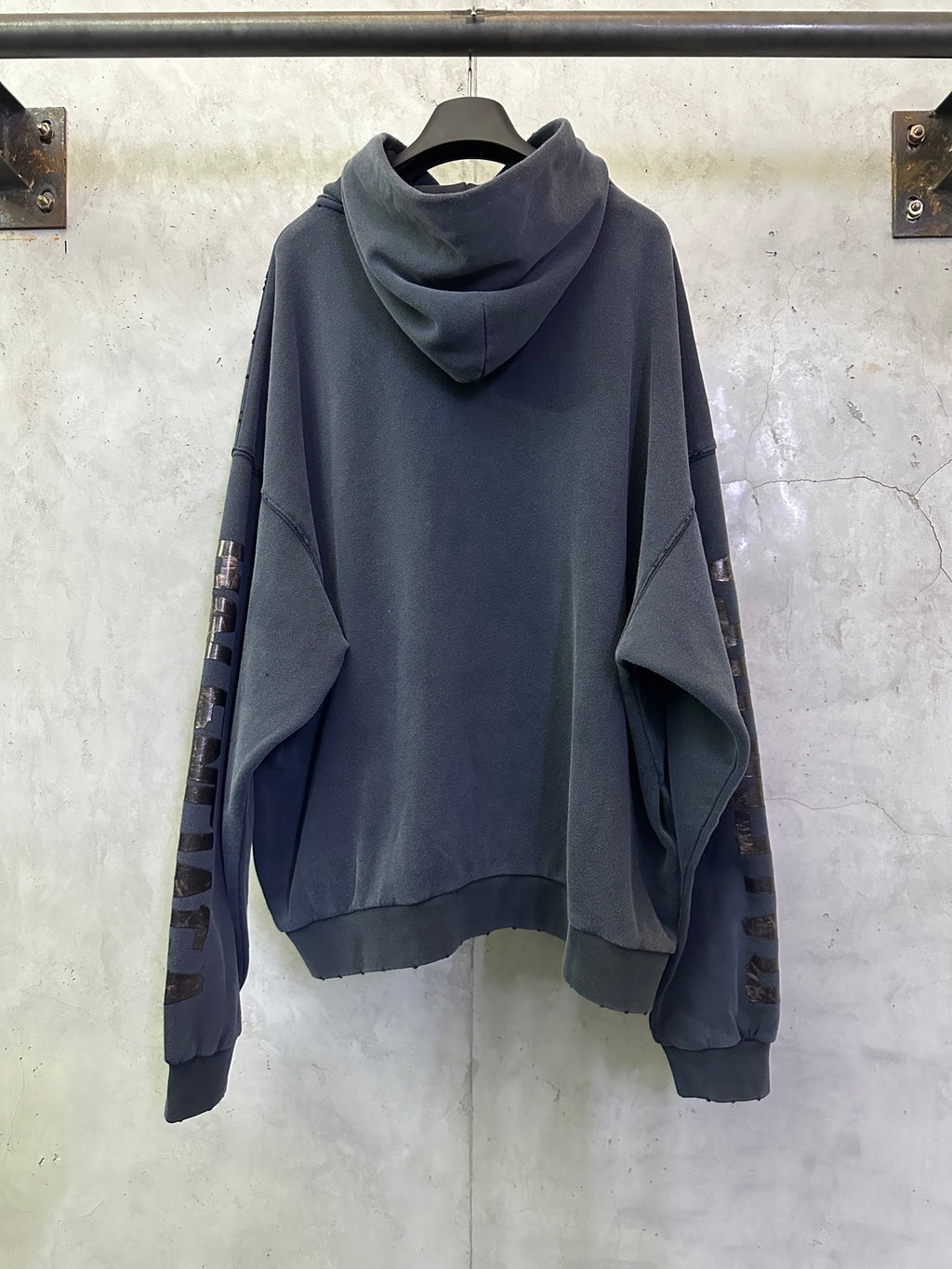 Balenciaga long-sleeve hoodie, dark gray, hooded pullover with logo at center back