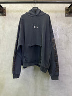 Balenciaga long-sleeve hoodie, dark gray, front hood and chest logo print