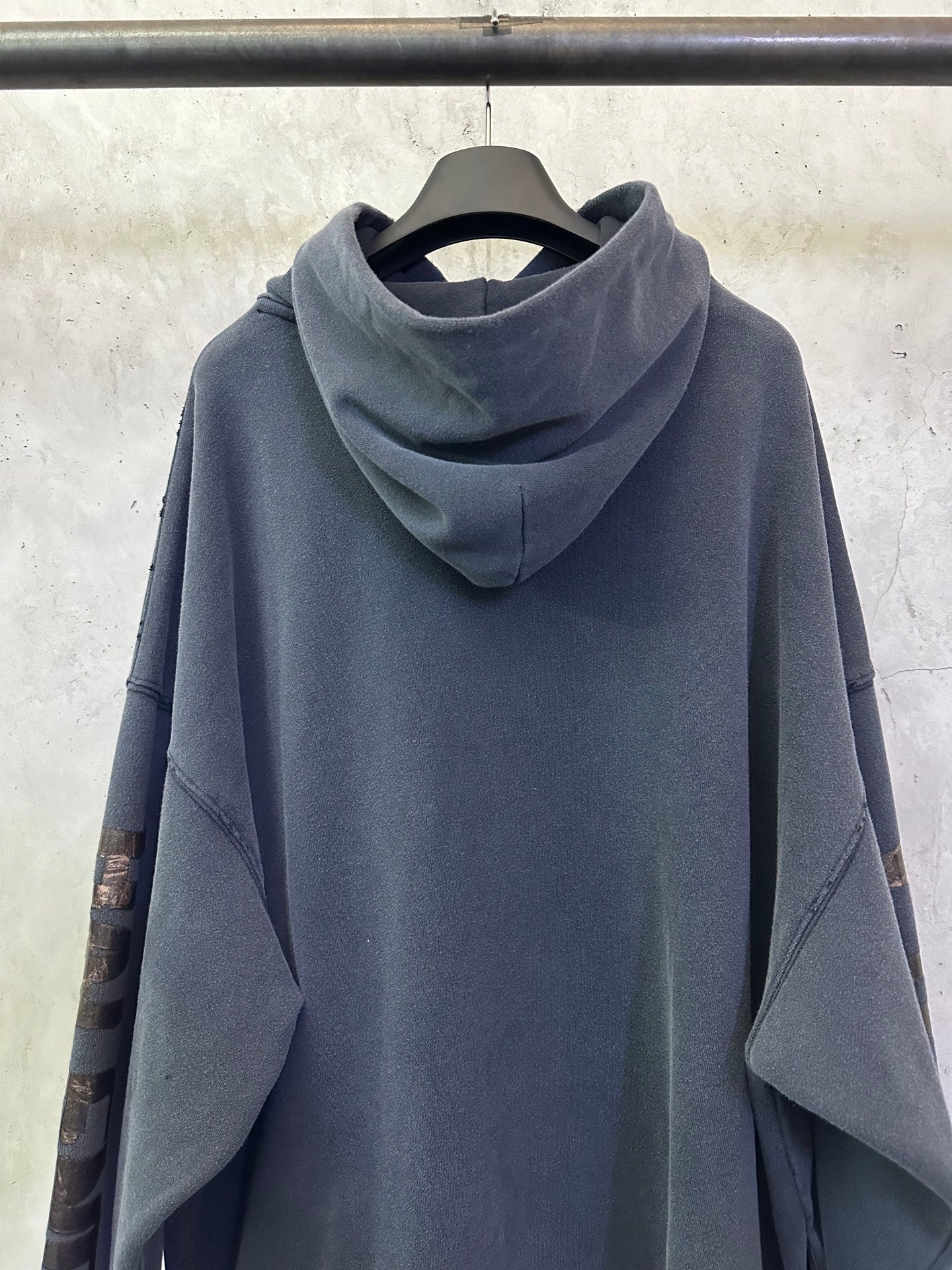 Balenciaga long-sleeve hoodie, dark gray, draped hood and clean front panel