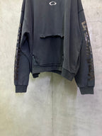 Balenciaga long-sleeve hoodie, dark gray, front view with kangaroo pocket and sleeve graphics