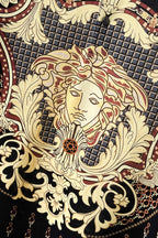 Versace polo shirt fabric close-up of lion portrait graphic