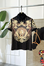 Black Versace polo shirt with ornate baroque lion graphic