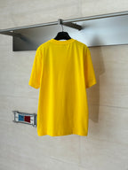Yellow short-sleeve T-shirt with crew neck, plain back view.