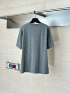 Gray short-sleeve T-shirt back view, crew neck, plain design