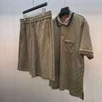 GG monogram shorts with elastic waistband, shown with a matching polo.