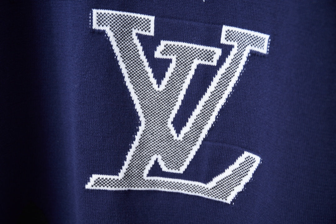 Navy T-shirt with large white LV monogram graphic