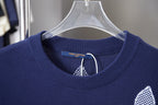 Navy crewneck T-shirt collar with Louis Vuitton logo tag and drawstring