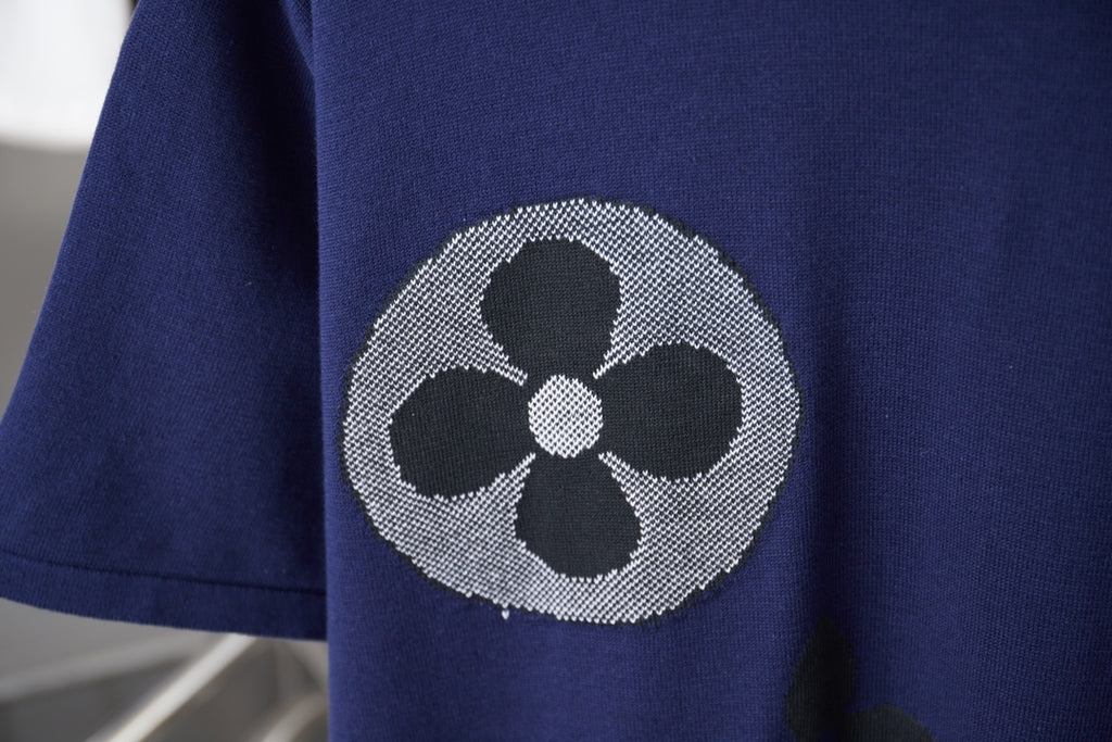 Navy T-shirt with large LV flower graphic on sleeve