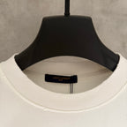 White short-sleeve T-shirt crew neck with brand tag inside the collar