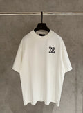 Louis Vuitton white short-sleeve T-shirt with LV monogram logo on left chest