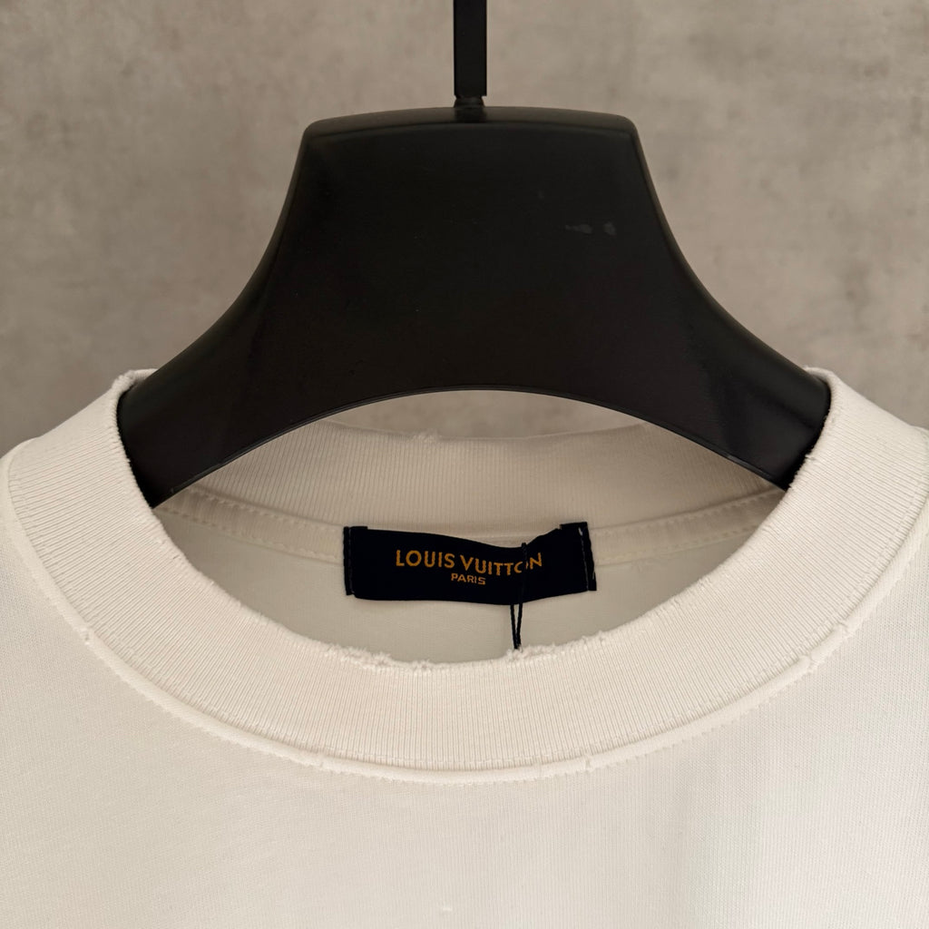 White crewneck T-shirt with ribbed collar and inner Louis Vuitton label