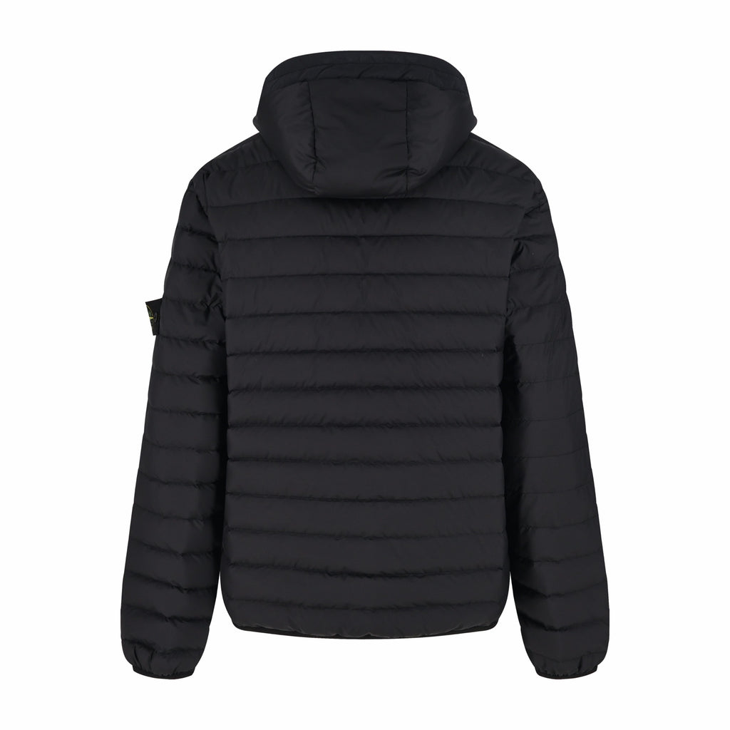 Stone Island hooded puffer jacket, back view, black quilted padding