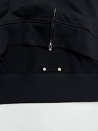 Black hoodie chest panel with zipper and two snap buttons