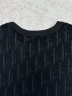 Black Dior crew-neck T-shirt front close-up, textured logo