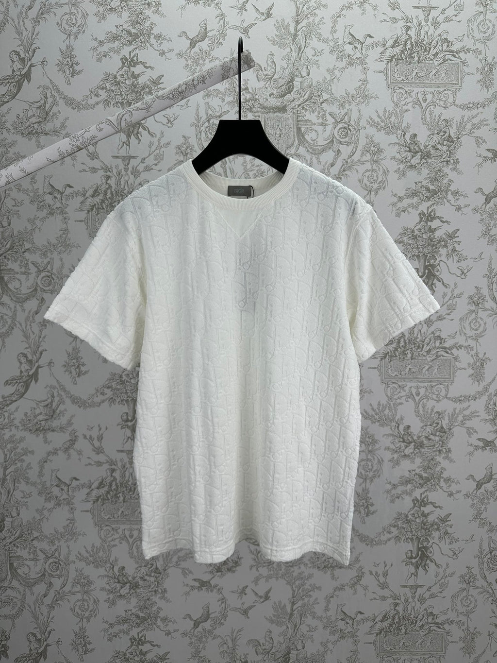 White Dior crewneck T-shirt with short sleeves and subtle embossed texture