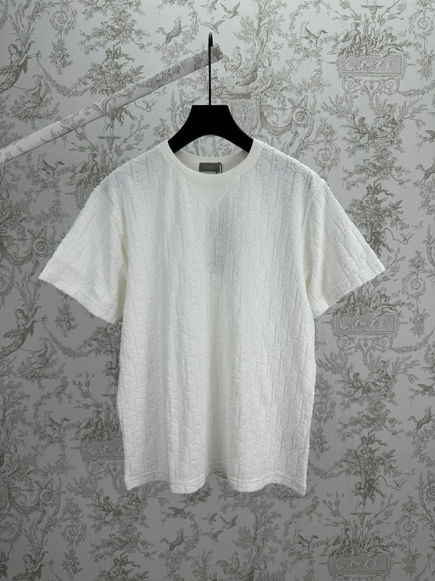 White Dior crewneck T-shirt with short sleeves and subtle embossed texture
