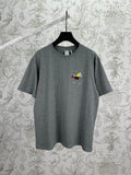 Grey short-sleeve T-shirt with crew neck and small embroidered front graphic