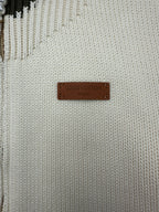 Cream knit cardigan with brown Louis Vuitton Paris leather logo patch