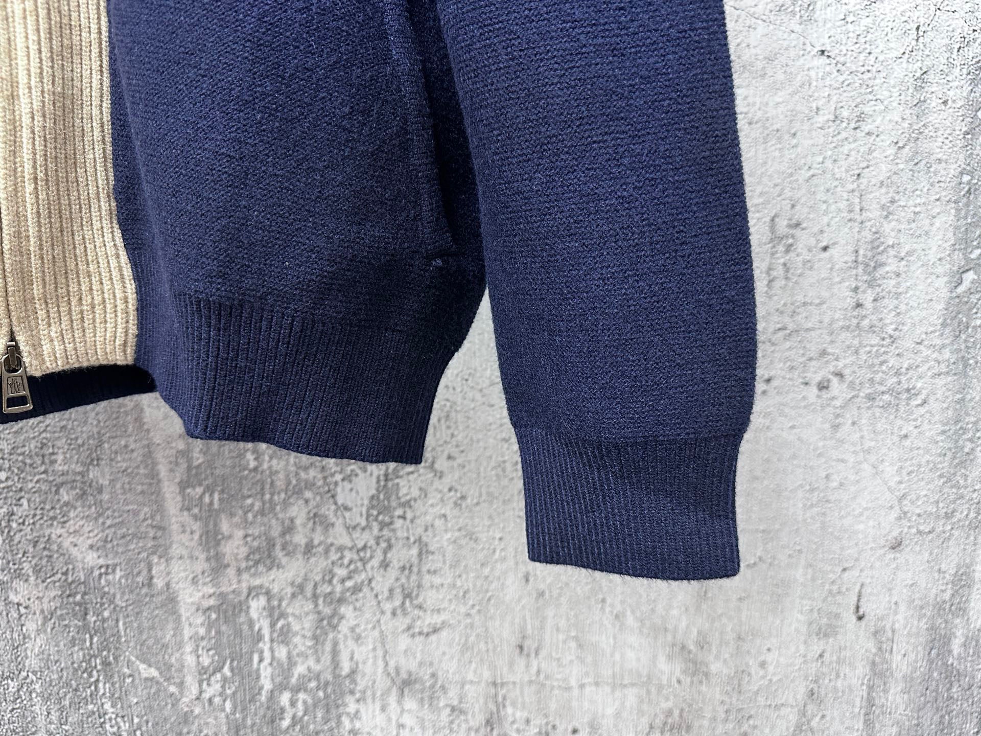 Moncler long knit hoodie sleeves and lower hem in navy
