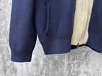 Moncler knit hoodie pocket and lower back hem detail in navy