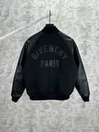 Black bomber jacket with Givenchy Paris back print and ribbed collar