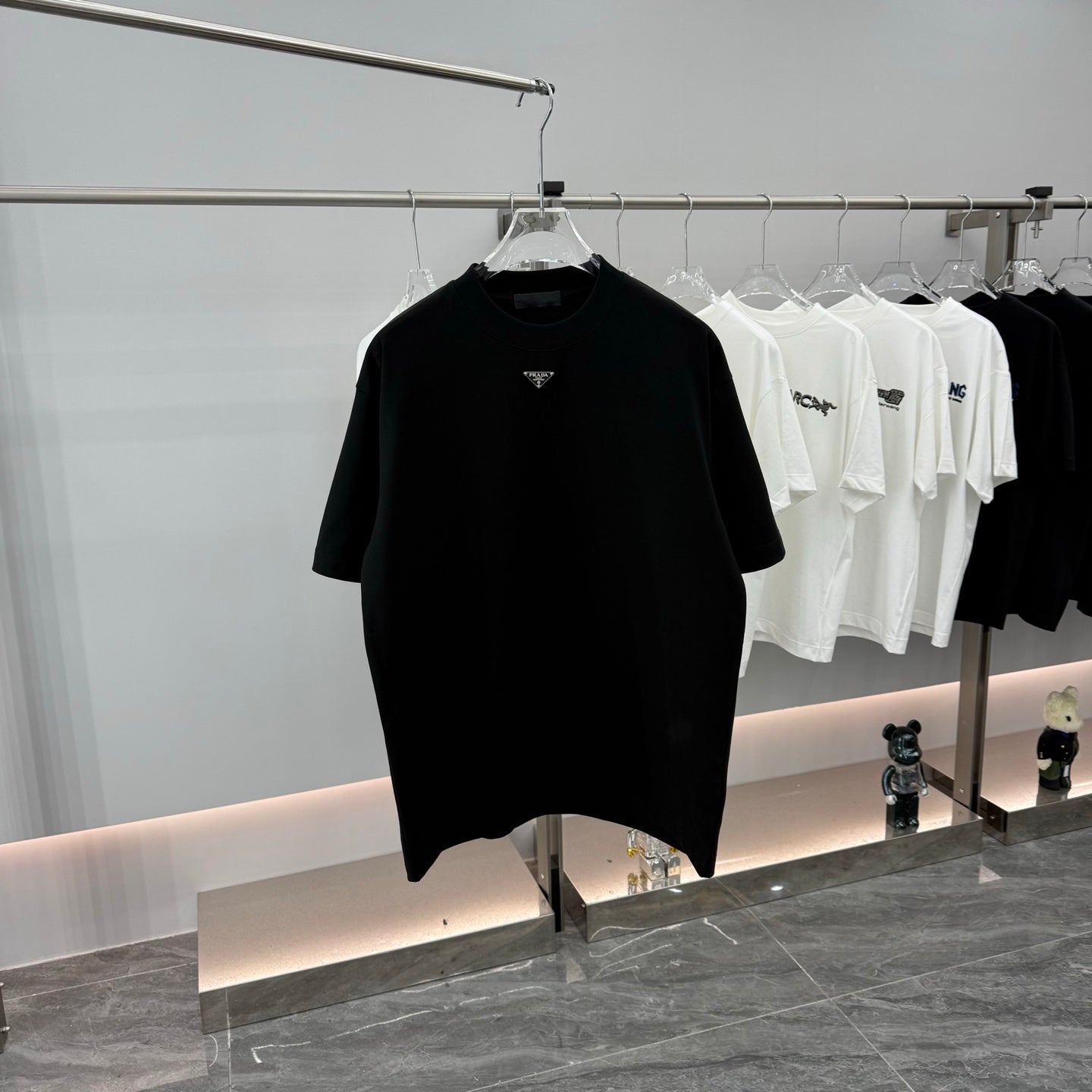 Prada short-sleeve T-shirt, black, small triangular chest logo