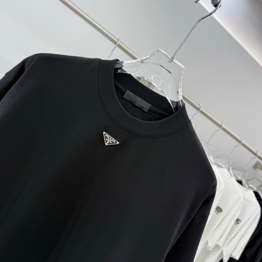 Prada short-sleeve T-shirt, black, crew neck and triangular chest logo