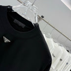 Prada short-sleeve T-shirt, black, crew neck and triangular chest logo pin