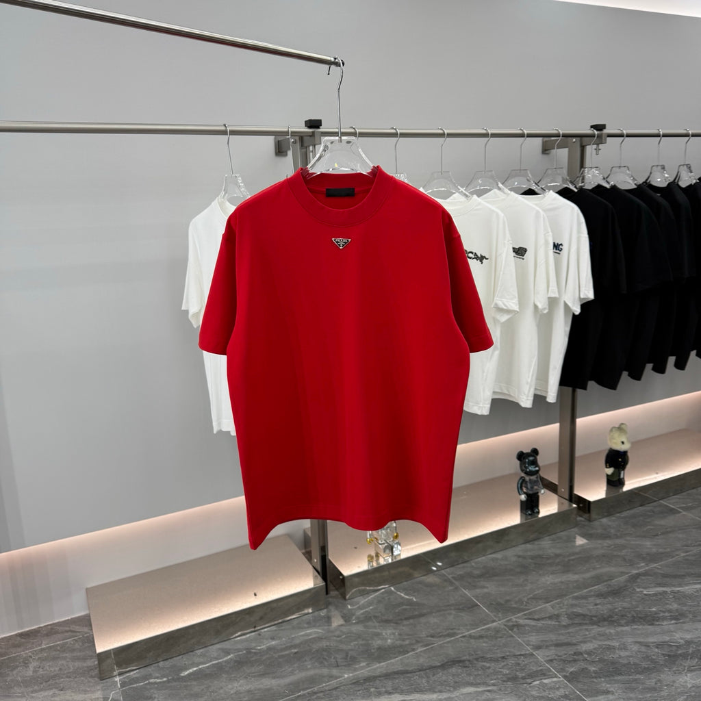 Prada red short-sleeve T-shirt with crew neck and small triangular logo
