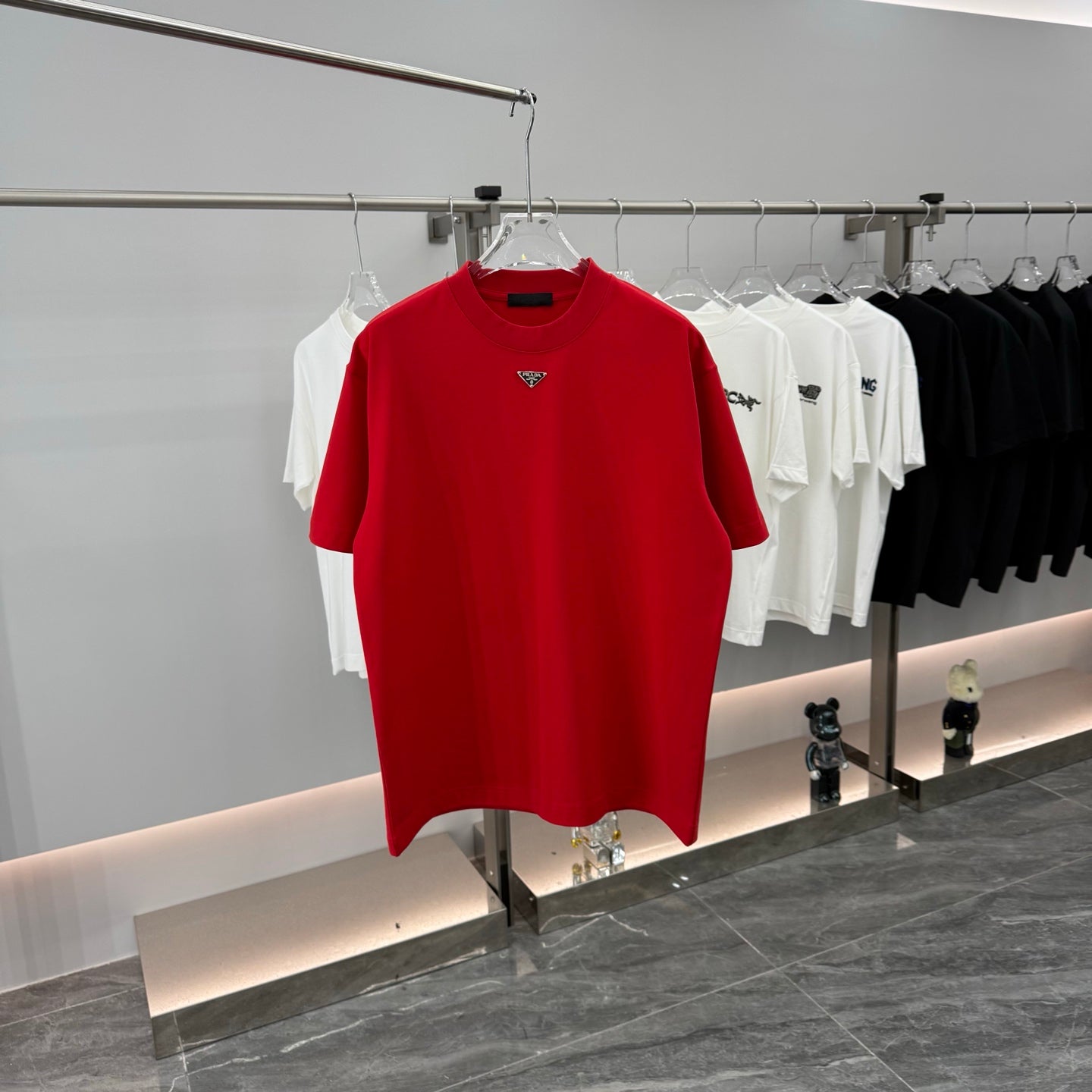 Prada red short-sleeve T-shirt with crew neck and small triangular logo