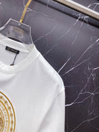 Versace white crewneck T-shirt with partial gold medallion logo print