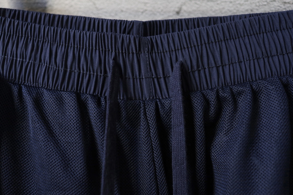 Balenciaga pants elastic waistband with gathered texture on dark navy fabric