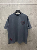 Graphic short-sleeve T-shirt with small chest emblem, dark slate gray