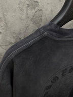Dark gray T-shirt with crew neck seam and partial rhinestone back graphic