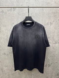 Dark gray short-sleeve T-shirt with crew neck and small chest rhinestone emblem