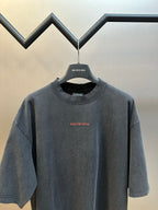 Dark gray short-sleeve crewneck T-shirt with Balenciaga logo print on chest