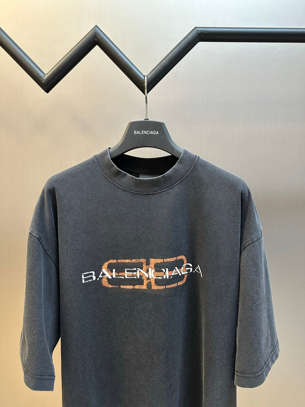 Balenciaga crewneck T-shirt, dark gray, with centered chest logo print