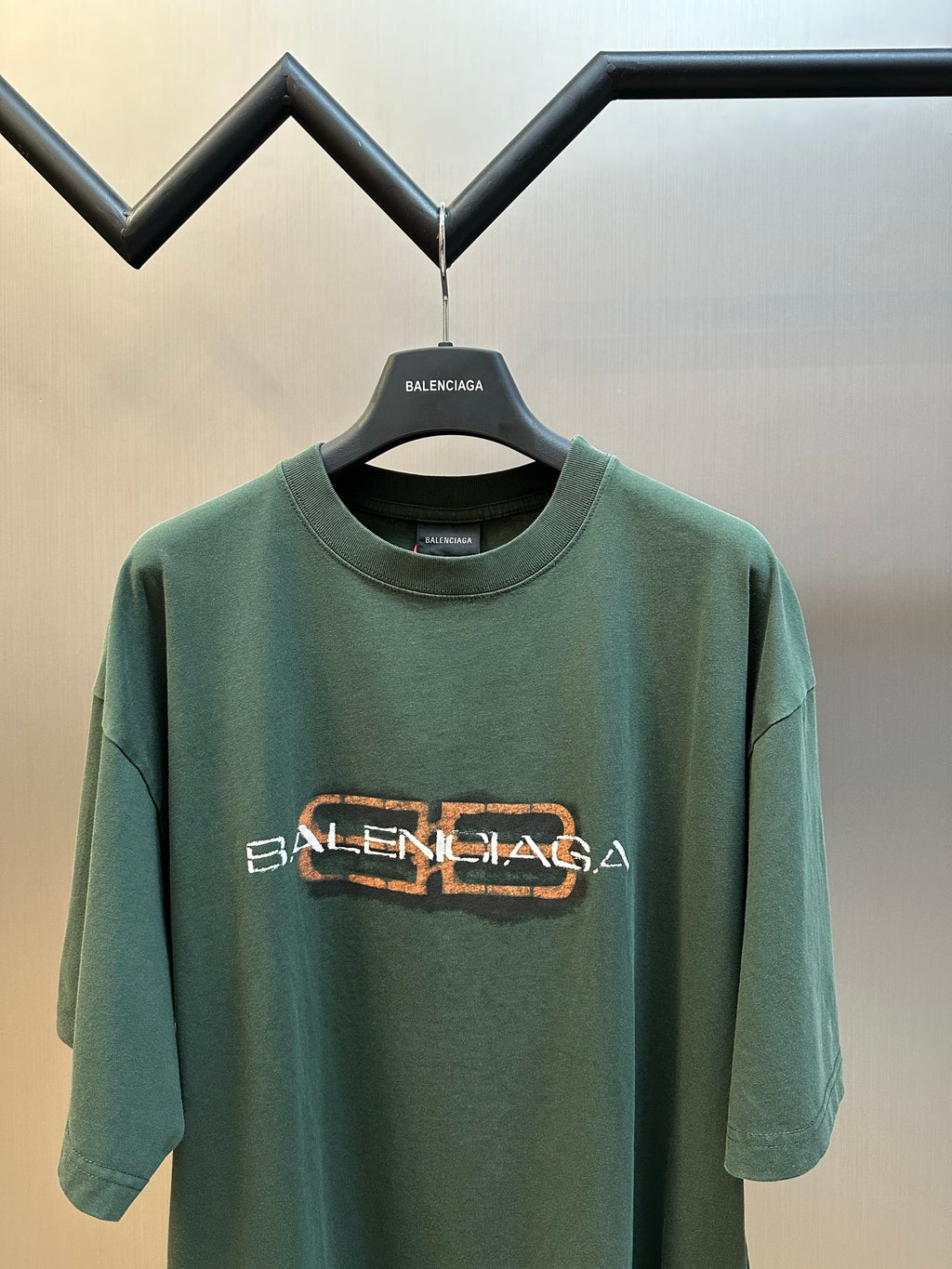 Balenciaga short-sleeve T-shirt in dark green with large front logo print