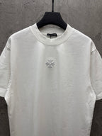 White short-sleeve T-shirt with centered chest embroidered emblem