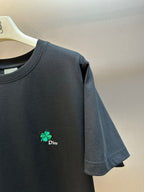 Dior black short-sleeve T-shirt, green clover logo on left chest