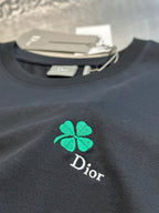 Dior black short-sleeve T-shirt with green clover logo embroidery