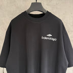 Black crew-neck T-shirt with small chest Balenciaga logo print