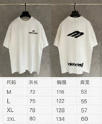 White Balenciaga T-shirt front and back views on hangers