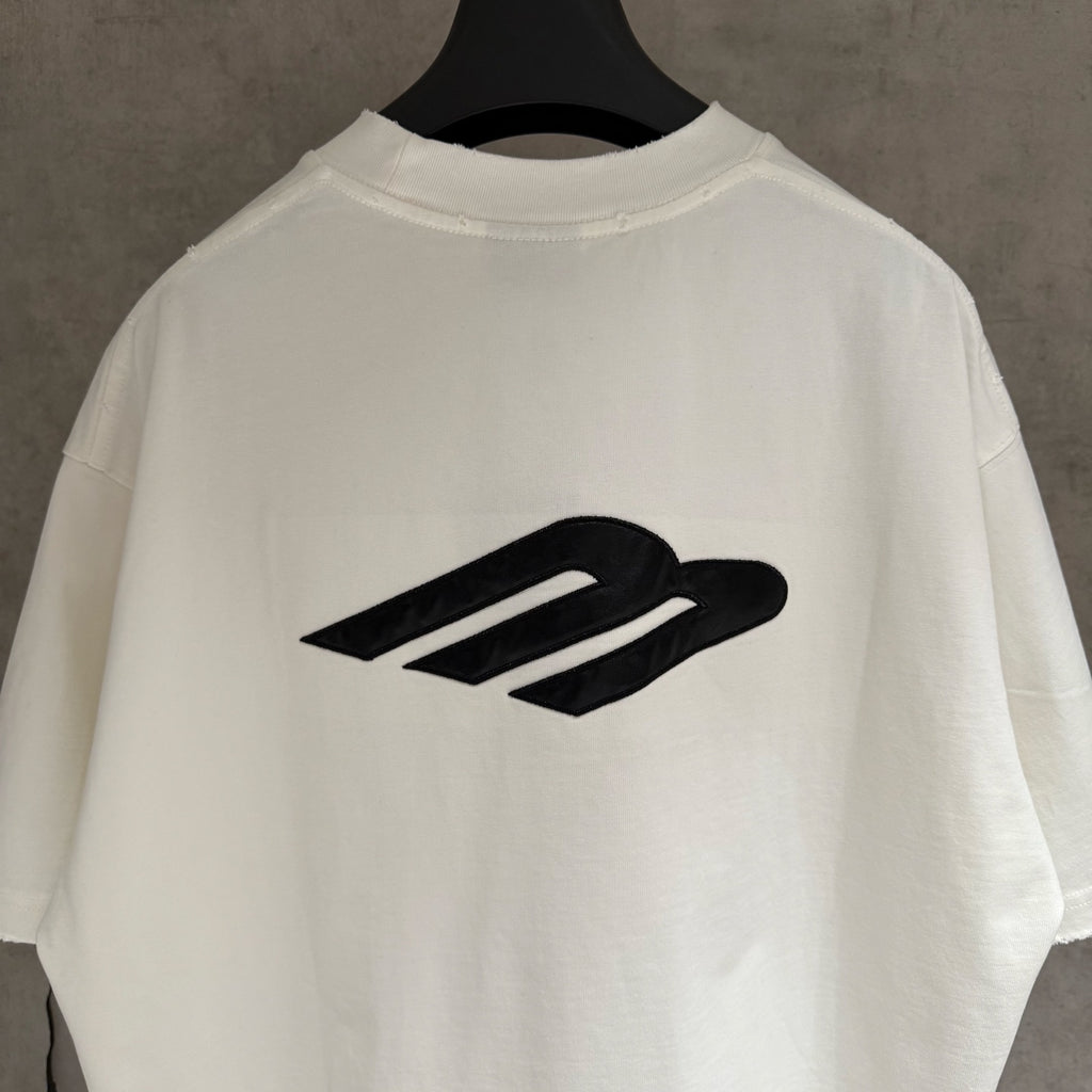 White Balenciaga T-shirt with large back logo graphic close-up