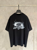 Balenciaga black crewneck T-shirt with white distressed logo graphic on front