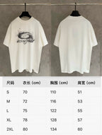 White Balenciaga T-shirt front and back with size chart table