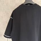 Prada short-sleeve T-shirt back, dark fabric with contrast striped sleeve trim