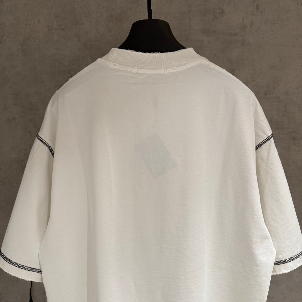 White Prada short-sleeve T-shirt back, ribbed crew neckline